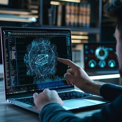 a detail view of laptop showing a detail structure of a machine 