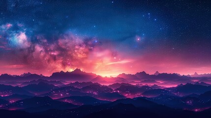 Fototapeta premium Majestic Mountainous Landscape at Twilight with Starry Sky