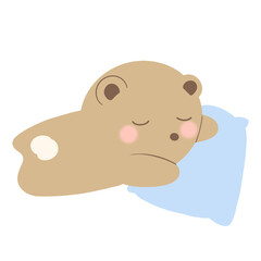 a cartoon bear sleeping on a pillow