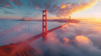 Obraz premium Spectacular Sunset at the Golden Gate Bridge in San Francisco
