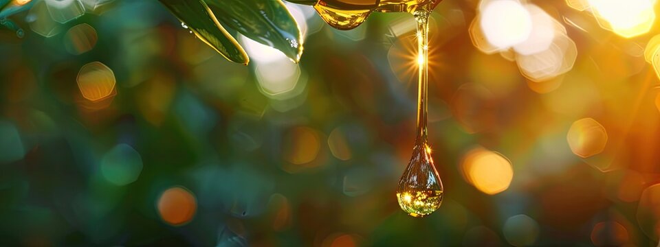 close-up of a drop of babassu dripping. Selective focus