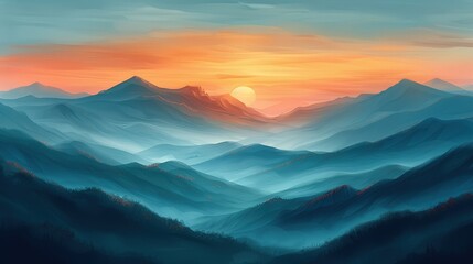 Fototapeta premium Ethereal Mountain Landscape at Sunset
