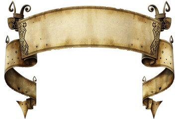 Wide old paper scrolls or banners set isolated on white