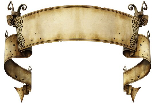 Wide old paper scrolls or banners set isolated on white