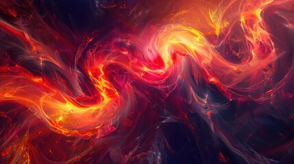Fototapeta premium Abstract fiery energy swirls create a mesmerizing and dynamic visual of vibrant red and orange flames against a dark background.