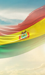 Bolivia national flag poster. The flag waving in beautiful clouds with vertical layout. Bolivia national flag for independence day.