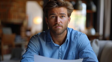 Fototapeta premium Man Reading Book in Library