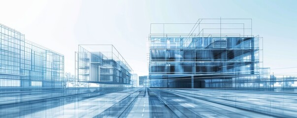 Modern architectural design concept showcasing a futuristic cityscape with transparent buildings in a clean, minimalistic style.