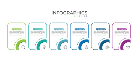 Process business infographic thin line with square template design with icons and 6 options or steps.