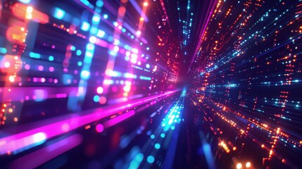 Naklejka premium Abstract digital background featuring colorful light streaks and glowing particles, perfect for technology and futuristic themes.