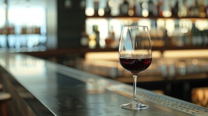 glass of wine on the bar of a luxurious restaurant generative ai