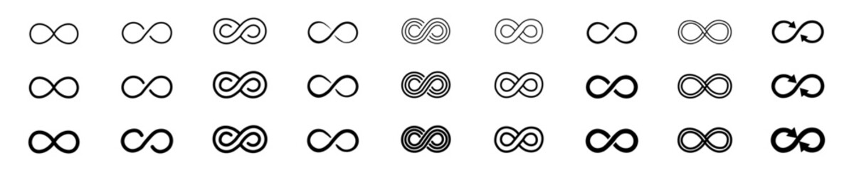 Infinity design logo icon set. Infinity symbols collection.Unlimited infinity collection icons. Stock vector