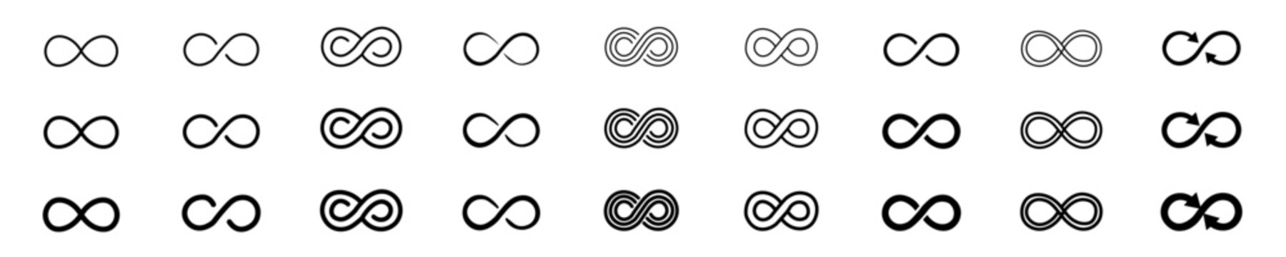 Infinity design logo icon set. Infinity symbols collection.Unlimited infinity collection icons. Stock vector