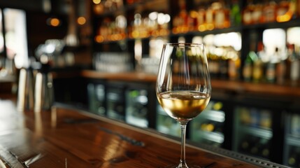 glass of wine on the bar of a luxurious restaurant generative ai