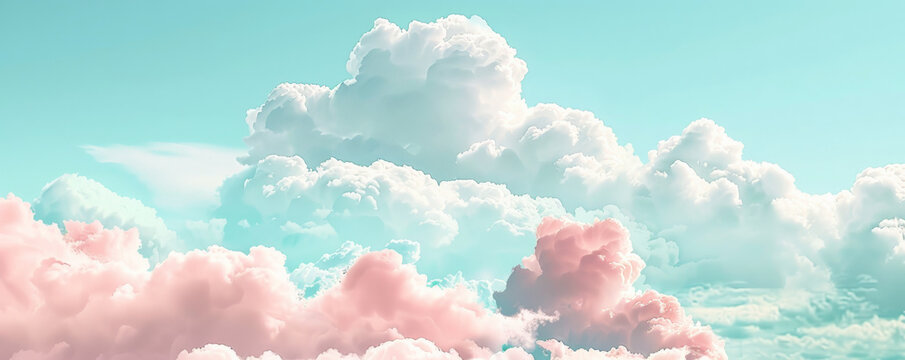 A whimsical, dreamy backdrop with soft, fluffy clouds against a light blue sky, ideal for a playful and imaginative scene.