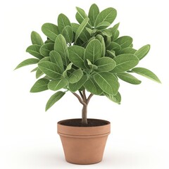 Fragrant Sage Topiary - Detailed Photorealistic Potted Plant on White Background