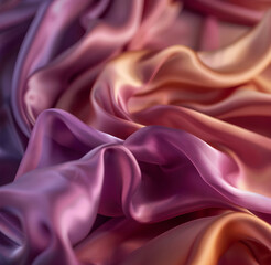 Obraz premium Luxurious, smooth fabric with a rich, silky texture in shades of pink and purple, elegantly draped to showcase its glossy surface