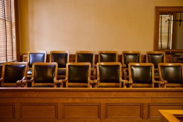 jury box with twelve chairs at the old courthouse