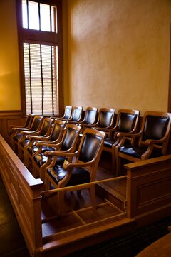 jury box with twelve chairs at the old courthouse