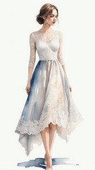 Naklejka premium watercolor illustration of a woman wearing lace dress background