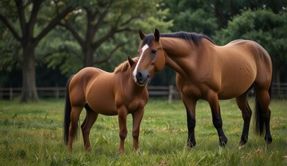 Affectionate Horses in a Green Field