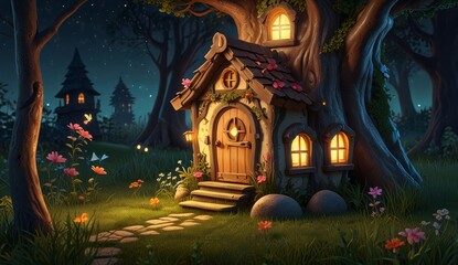 Whimsical Treehouse in a Magical Forest