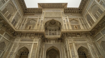 Obraz premium Intricately Patterned Tiled Wall from High Angle View - Geometric Design in Beautiful Detail