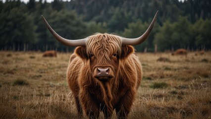 Highland Cow in Grassy Field
