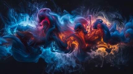 Fototapeta premium Colorful red blue and orange ink mixing together on black background