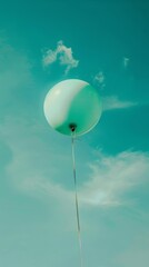 Obraz premium A Single Green Balloon Floating Against a Turquoise Sky