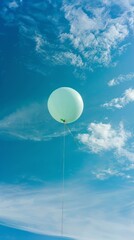 Obraz premium Single White Balloon Floating in Blue Sky with White Clouds