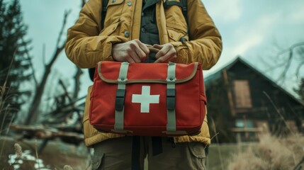 Fototapeta premium man holding first aid kit generative ai