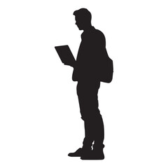 A man with a laptop on a white background silhouette white background.
