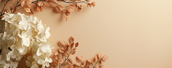 A welcoming message for the end of the week on a calm beige surface, with minimalistic and elegant decorations.