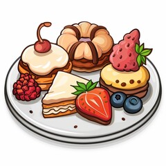 Assortment of Delicious Pastries and Fruit on a Plate.