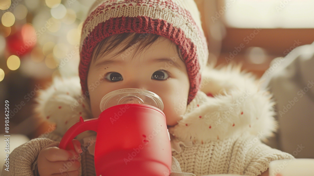 Wall mural cute little baby drinking milk