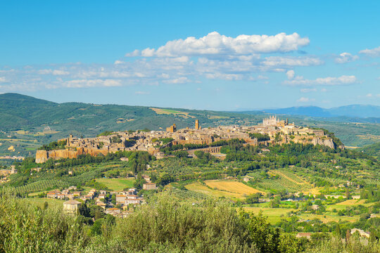 Orvieto, Italy. Afternoon view of Orvieto and its historic center. Countryside and hills surround the old Etruscan city in the province of Terni, Umbria. 2024-06-22.