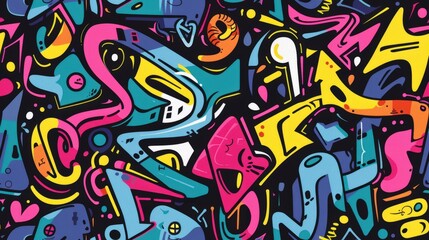 Obraz premium A dynamic display of colorful graffiti showcasing intricate street art patterns and bold designs on city walls