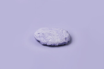 Stone podium for show cosmetics product presentation. Abstract minimal backdrop. One rock form. Soft purple Studio Background. Scene. Showcase display case. 3D Front View. Trendy violet color. Space