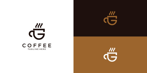 Simple cup coffee logo design with unique concept premium vector