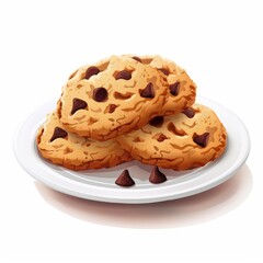 Chocolate Chip Cookies on White Plate.