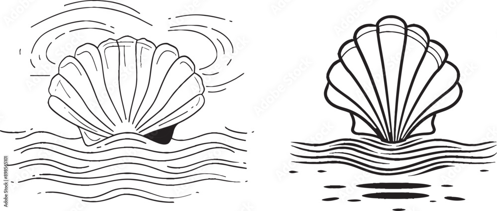 Aufkleber One line drawing of an oyster shell with a pearl inside. Symbolising a spa and wellness salon using a seashell symbol and banner. Editable strokes. Outline Modern illustration.