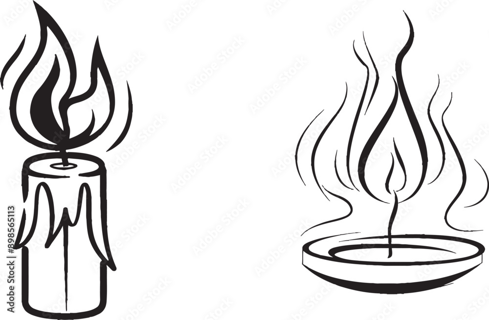 Aufkleber line drawing of a candle. icon of a candle made up of one line. background drawings made up of one l