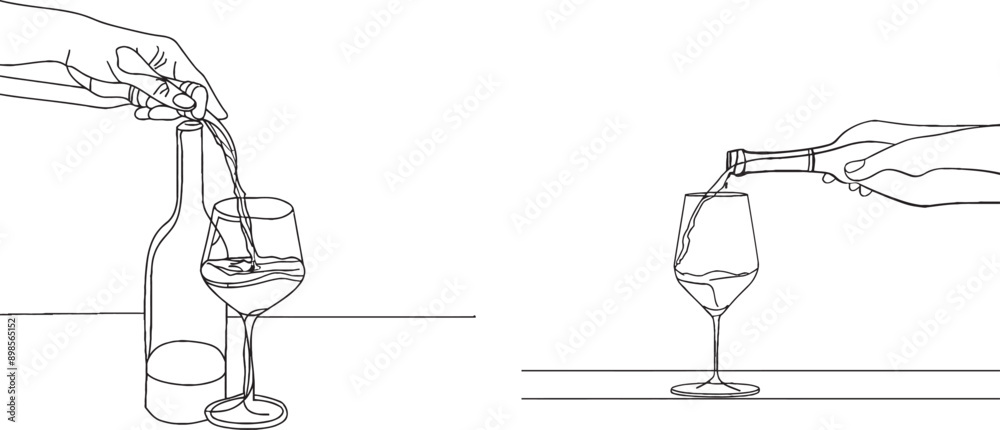Aufkleber a continuous outline of wine icon with a glass and bottle. one line icon with glass goblet. wine gla