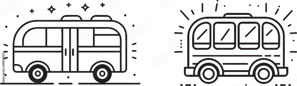 Poster Symbol of bus transport line. Continuous one line with curl. Tourism vehicle symbol. Bus outline ribbon. Loop curve pattern. Modern illustration..