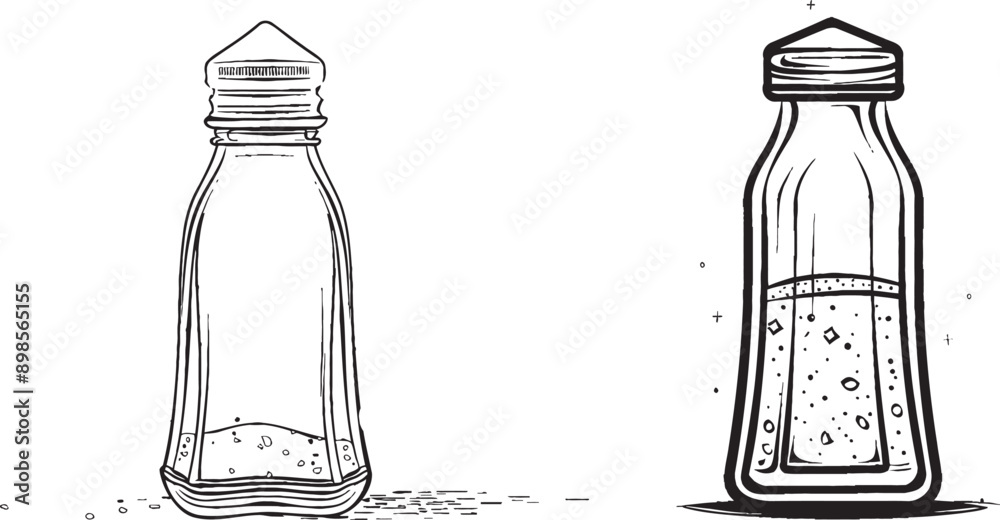 Poster one-line continuous drawing of salt or paper shakers. kitchen tools continuous drawing. minimalistic