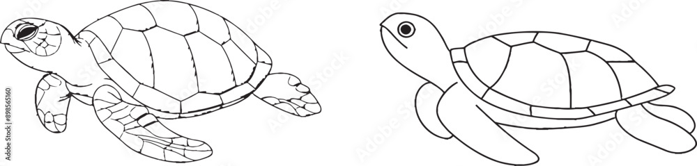 Aufkleber Modern illustration featuring a turtle drawn in one continuous line. Line art with an outline isolated on a white background.