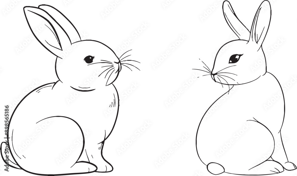 Aufkleber A continuous one line drawing of a cute bunny in a simple linear style. High quality, premium image.