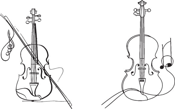Music instrument for decoration, design, banners, festival invitations, music shop. Stringed music instruments concept. Continuous line drawing.