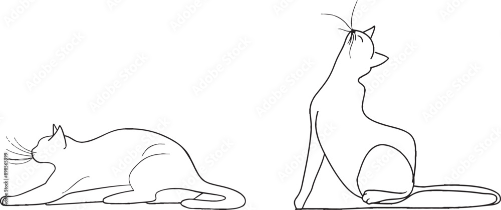 Fototapete a cat drawn in continuous line art style on a white background with minimal black lines. modern illu